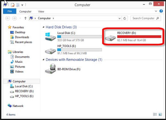 Hp recovery d drive almost full windows 7